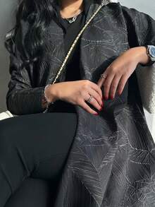 女士简约纹理提花长袖外套，春夏黑色 - 黑色 - 查看 5