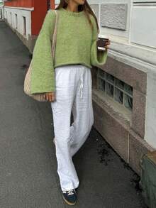 Vivid Style Women's Short Sweater, Loose Cuffs, Crew Neck Pullover, Casual & Versatile, Soft & Comfortable, Wool-Like Texture, Retro Street Style Knit Sweater Top, Suitable For Christmas, Christmas Sweater, New Year Fashion