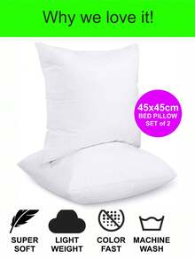 BED PILLOW For Sleeping - Soft & Breathable - 70% Cotton Pillow – D.45x45cm – Density:400gr – Natural Cotton Pillow - SET Of 2 2 Pcs - White - View 7