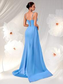 ADYCE Women's Sequin Deep V-Neck High Waist Dress, Party Formal Gown, Black Elegant Evening Dress, Suitable For Wedding Guest, Formal Dinner, Prom, Graduation Ceremony - Baby Blue - View 2