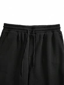 Conjunto de Moletom Casual com Calça e Blusão de Forro Polar com Contraste de Cores para Homens, Outono/Inverno - Preto - Visão 5