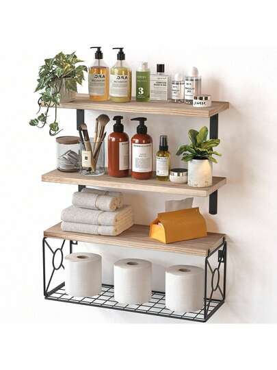 Bathroom Shelves Over Toilet - Wall Mounted Floating Shelves Toilet Paper Storage Small Farmhouse Decor Shelf 16 Inch.
