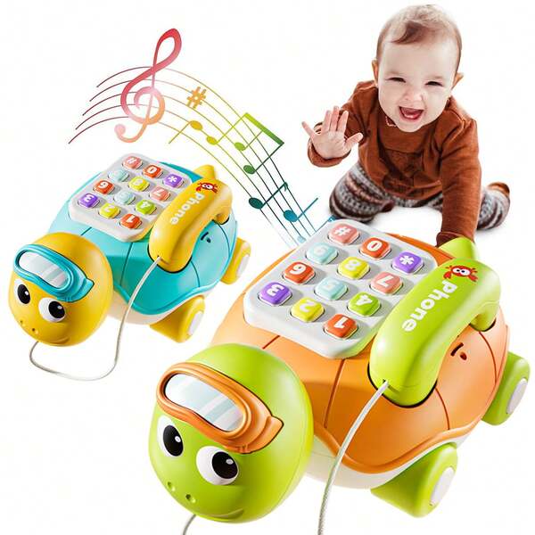 Baby Musical Telephone Turtle Toy, Light-Up & Sound, Simulated Early Education Phone, Stimulate Baby's Communication Desire, Accompany Baby To Learn Communication, Exercise Hand-Eye Coordination, Suitable For Infants 18+ Months, No Batteries Included, Random Accessories
