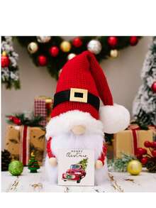 2pcs Christmas Decorations - Knitted Pom Pom Hat, Wooden Plaque Reindeer Figurine - Multicolor - View 11