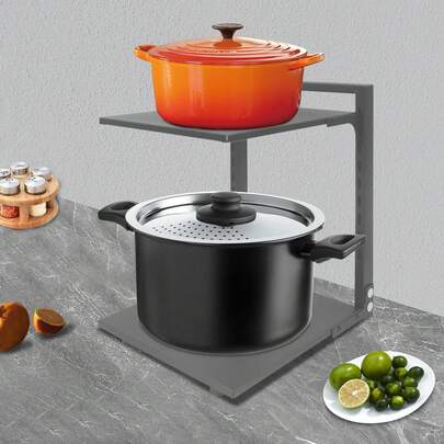 Pot Rack Organizer, Pot And Pan Stand Rack, Pot Lid Holder For Cupboard, Saucepan Storage Organizer Rack For Kitchen Counter Cabinet, Black