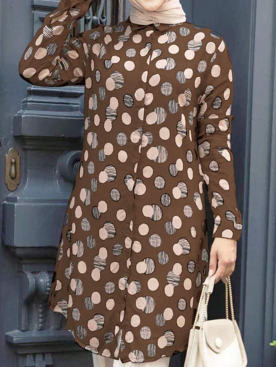 Women's Full Print Long Sleeve Long Arabic Style Top, Spring/Autumn