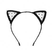 1pc Cute Lace Cat Ear Headband, Sexy Hollow Bunny Ear Headband For Christmas Party, Birthday Party, Daily Wear, Black
