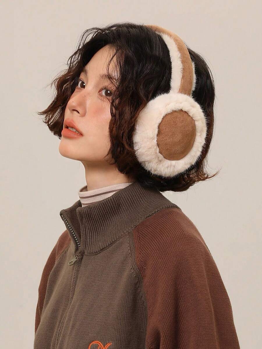 1 件女士时尚兔毛耳套，温暖多功能冬季骑行耳套，厚毛绒耳套适合冬季保暖 - 棕色 - 查看 1