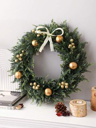 1/2 件人造圣诞雪松金浆果花环、人造圣诞松枝草花环、人造松枝塑料金球装饰植物挂花环、PE 材料、批发、人造植物、人造花、户外派对活动、节日、生日、婚礼派对装饰、圣诞节、感恩节装饰、家庭入口、餐厅、客厅、卧室、花园装饰、家居装饰圣诞装饰房间装饰