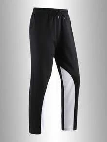 Herren Lässig Sportliche Lange Hose, Schwarz und Weiß zweifarbig, mit Kordelzug an der Taille und Taschen an beiden Seiten, geeignet für Sport, Reisen usw. - Schwarz und Weiss - Übersicht 2