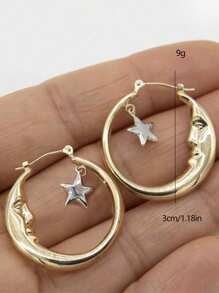 2 件套女士月亮、星星和人体几何镂空耳环，银色金属简约风格，适合派对和节日