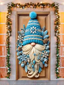 Copertura per porta natalizia con gnomo HEGO - in poliestere, senza alimentazione elettrica, perfetta per decorazioni natalizie da interni ed esterni