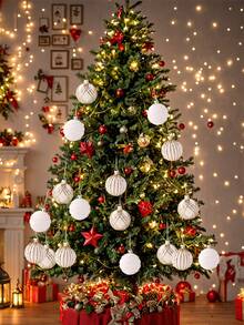 9pcs Christmas Balls Set Glitter Christmas Tree Ornaments Decoration Flocked Christmas Ball Ornaments Xmas Tree Hanging For Indoor Outdoor Holiday Party Decor Christmas Tree Ornament Shatterproof Baubles Hanging Pendant For Home Decoration Party Supplies