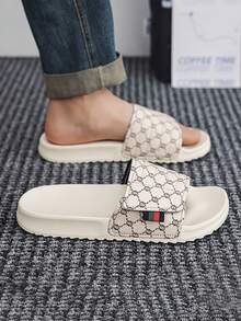 Men's Spring To Summer Casual Retro Print Slippers, Fashion Versatile Unisex Slippers, Non-Slip Waterproof Plus Size Slides - White - View 2