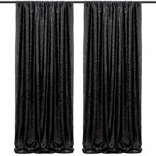 2片装黑色亮片背景幕布，闪亮派对背景幕布，生日派对装饰用品背景横幅，可重复使用，适用于家居装饰、婚礼、婴儿派对，可搭配金属拱门框架和气球，永不过时的闪亮背景幕布，墨西哥派对装饰 - 黑色 - 查看 15