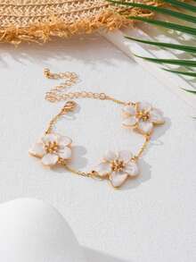 Juego de 5 piezas con forma de flor que incluye pulsera, anillo, collar y aretes