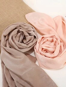 1pc Plain Velvet Satin Hijab, Basic Style For Daily Muslim Wear - Multicolor - View 4