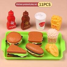 迷你厨房玩具套装，烹饪角色扮演玩具，适合 3-8 岁男孩女孩，包含逼真的食物和厨房用具配件，帮助孩子学习和培养想象力。 - 彩色 - 查看 18