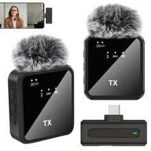 2pcs Wireless Lavalier Microphone, Compatible With IPad, Professional Clip-On Microphone, Plug And Play, With Noise Cancelling Cover, Plug And Play Professional Noise Cancelling Recording Clip-On Microphone, 2.4G Ultra-Low Latency, Built-In Noise Cancelling Chip, Suitable For Video Recording, Interviews, Podcasts And Vlogs, 300mAh - YJH-f15-mKF - View 2