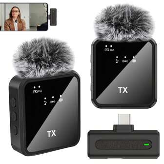 2 paquetes de micrófono lavalier inalámbrico compatible con iPhone iPad, micrófono de solapa profesional, micrófono inalámbrico plug-and-play, micrófono de solapa para grabación de video, entrevista, conferencia, podcast, vlogs.