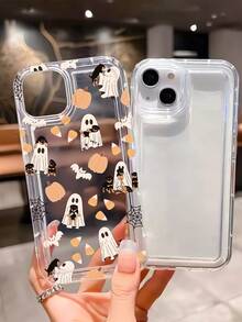 1 pieza Funda de teléfono transparente de TPU con absorción de golpes y patrón de fantasma de perro personalizado de Halloween, compatible con iPhone 16/16Pro/16Plus/15/15ProMax/15Pro/11/12/13/14ProMax/12Mini/13Mini/11Pro/11ProMax/12Pro/12ProMax/13Pro/13ProMax/14Pro/14ProMax, funda suave con acabado de alta gama