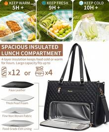 Lunch Tote Bag For Women, 15.6 Inch Laptop Work Bag With Insulated Lunch Box Compartment & Purse Large Capacity Quilted Computer Handbag For Office Business Work Nurse T Eacher Travel Casual - 棕色 - 查看 3