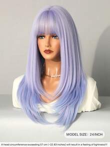 7JHH WIGS 24英寸灰紫色长款层次假发，带刘海，采用柔软耐热合成纤维制成，适合派对、角色扮演、万圣节、音乐节等场合。 - 紫色 - 查看 4