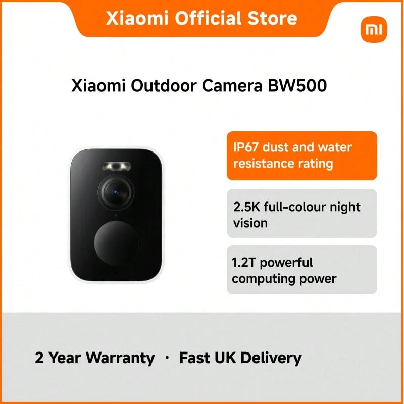 Xiaomi Outdoor Camera BW500 – 2K QHD 1440p Resolution, 136° Wide-Angle Lens, IP67 Waterproof, 8GB Storage, F/1.6 Aperture, Wi-Fi Connectivity, Night Vision & Motion Detection, Ideal For Home & Garden Security - White - View 1