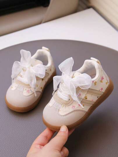 可爱花卉蕾丝儿童鞋，女童运动鞋，幼儿公主步行鞋