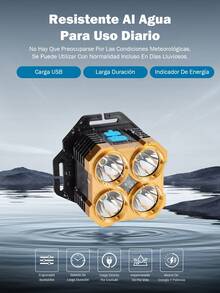 Faro LED de luz potente, carga de alto brillo, linterna montada en la cabeza, lámpara súper brillante para pesca nocturna, minería, al aire libre de larga duración - Negro - Ver 5