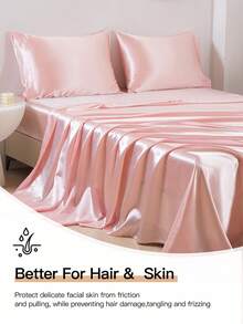 1 bộ ga trải giường satin cao cấp, mềm mại và thoáng khí, chống nhăn, cải thiện chất lượng giấc ngủ, phong cách khách sạn sang trọng, món quà lý tưởng cho cha mẹ và bạn bè, thiết kế túi sâu, phù hợp với giường đơn, đôi, cỡ Queen, cỡ King, đạt chứng nhận Oeko-Tex. - Màu Hồng baby - Xem 5
