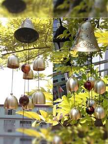 1pc Lucky Wind Chime, Feng Shui Copper Alloy Dragon Shaped Wind Chime With 6 Bells, Suitable For Hanging In Home Garden, Meaning Good Luck Blessing, Yard Art Decor - Gold - View 2