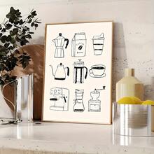 1pc Minimalist Coffee Aesthetic Unframed Poster - Modern Neutral Vintage Black And White Line Art Canvas Print, Coffee Machine And Brewing Equipment Illustration, Frameless Wall Decor For Home, Kitchen, Cafe, Office, Unique Gift For Coffee Lovers, Coffee Bar Decoration