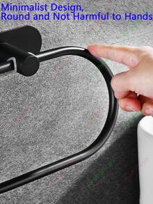 Bathroom Wall-Mounted Towel Rack, Stainless Steel Towel Ring For Kitchen, Bathroom And Laundry Room, No Drilling Required To Hold Towels And Rags, Heavy-Duty Towel Hook, Face Towel Rack With Hooks - Black - View 11