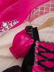 女童公主裙、节日/万圣节派对服装裙 - 玫紅色 - 查看 3