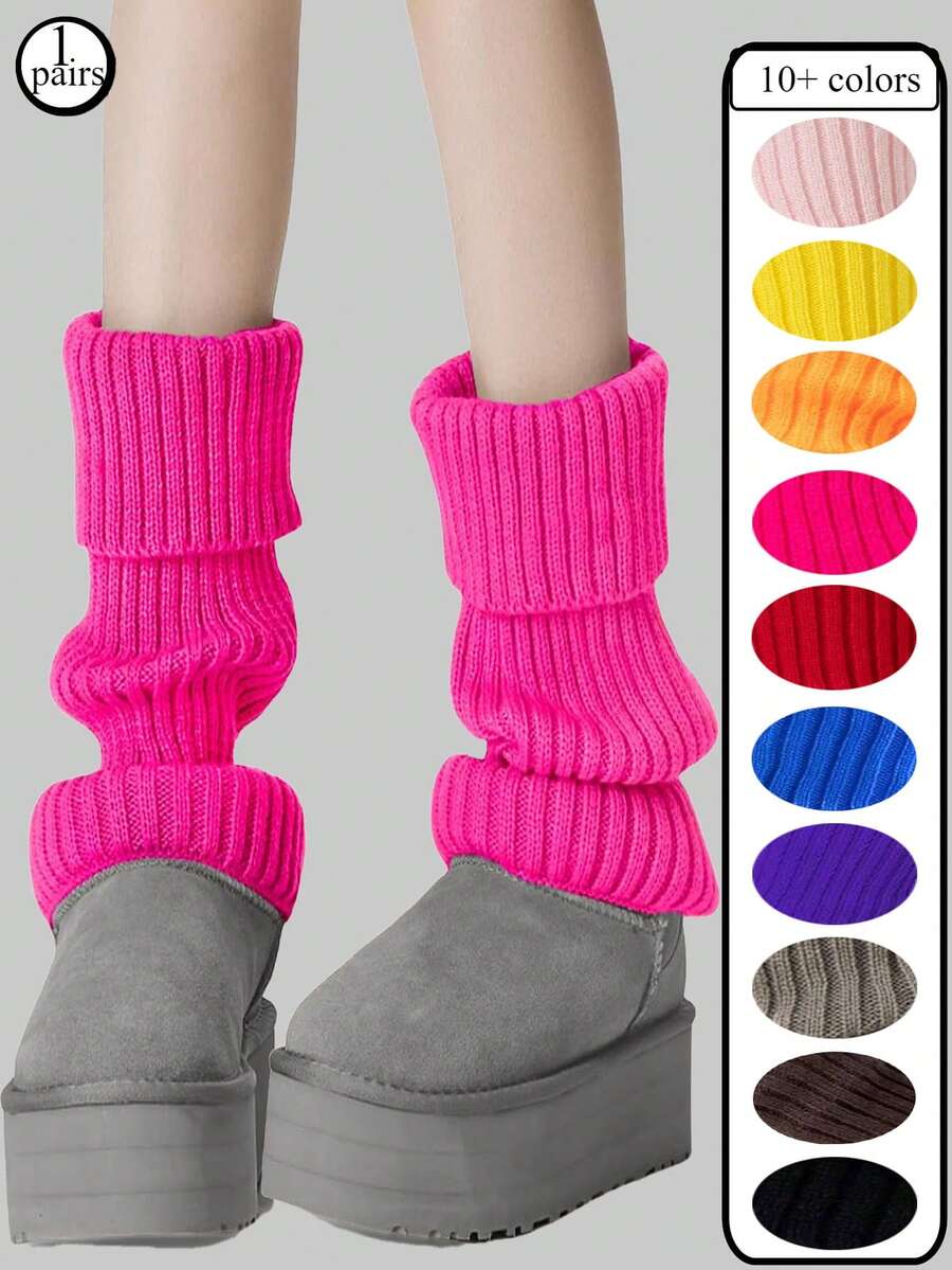 1双纯色针织腿套,简约时尚休闲风,适合秋冬季日常保暖,超过10种颜色可选,Y2K风格,舒适保暖 - 彩色 - 查看 1