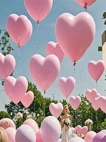 20pcs 10-Inch Pink Heart Shaped Latex Balloons, Suitable For Birthday Party Decoration, Valentine's Day Decoration, Proposing To Lover, Engagement Decoration, Wedding Decoration, Room Decoration, Outdoor Photography Props, Christmas Decorations, Christmas Home Decor - Pink - View 3