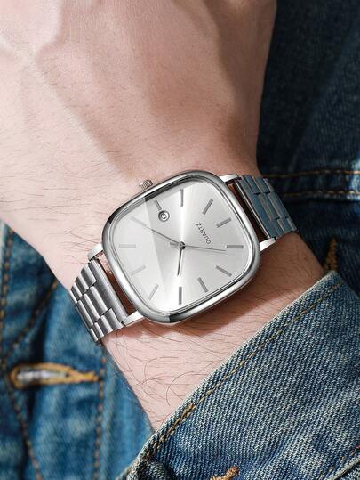 1pc Watch, Classic Square Dial Calendar Display, Minimalist Stylish Quartz Wristwatch, Horloge Box Not Included view 3