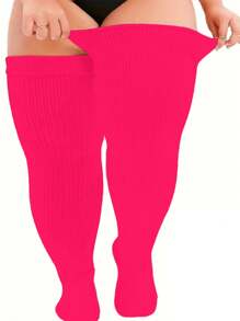Plus Size Thigh High Socks For - Extra Wide & Long Thick Knit Socks, Cozy - Black - View 11