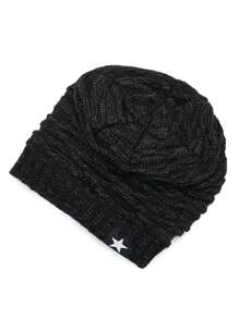 Nuovo berretto invernale/autunnale imbottito, berretto lavorato a maglia con toppe a stella a cinque punte alla moda, cappello lavorato a maglia versatile con motivo argyle jacquard, accessorio invernale soffice