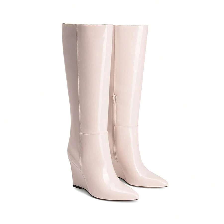 Women's Wedge Heel Knee High Boots Pointed Toe Side Zip Tall Boots Solid Color Retro Fashion Y2k Boots For Autumn/Winter - 米色 - 查看 1