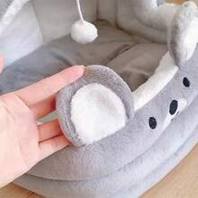 [Soft Plush Texture] Comfortable Pink Plush Cat Bed Suitable For Indoor Cats - Modern Style, Non-Assembled, Removable And Washable Cushioned Soft Cat House With Cute Rabbit Ears And Playful Hanging Balls, Cat Bed - Multicolor - View 5