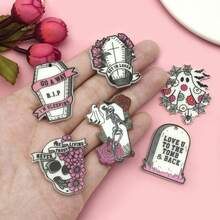 4/12 Pcs Acrylic Double-Sided Printed Ghost Skull Tombstone Charms – Halloween DIY Craft Accessories For Handmade Earrings, Bracelets, Necklaces, Keychains & Bag Decor