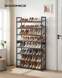 SONGMICS Shoe Rack, 8-Tier Shoe Organizer, Metal Rack For Garage, Set Of 2, 4-Tier Stackable Shelf, With Adjustable Flat Or Angled Shelves, 32-40 Pairs - Grey - View 1