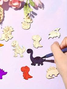 25/50 Pcs DIY Wooden Cartoon Dinosaur Craft Set - Unfinished Hollow Cut Painting And Decoration, Perfect For Home, Wedding, Party, Birthday - Multicolor - View 5