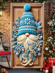 Copertura per porta natalizia con gnomo HEGO - in poliestere, senza alimentazione elettrica, perfetta per decorazioni natalizie da interni ed esterni
