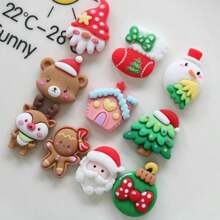 10/20/30pcs Christmas Theme Resin Flat Back Dome Shaped Set - Mini Santa Claus, Snowman, Reindeer Ornaments, For Scrapbooking, DIY Crafts And Holiday Decor - Random Mixed