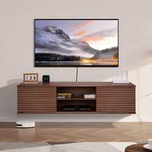 Floating TV Stand, 60" Wall Mount Entertainment Center With Adjustable Shelf & Sliding Doors, 2 Tiers Floating TV Shelf With Storage Cabinet For DVD Player, Cable Box, Game Console, Walnut - Coffee Brown - View 9