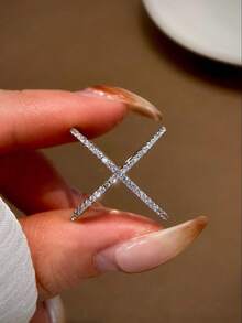 1枚S925纯银X形精致戒指，女士拇指戒指，精美珠宝礼品 - 銀色 - 查看 9