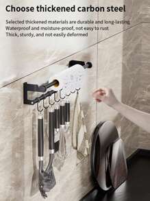 1pc Kitchen Hook Rack No Punch Hanging Rod Kitchen Storage Rack Spatula Spoon Hanger Wall Mounted Kitchenware Storage